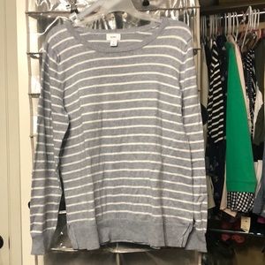 Gray and white stripe sparkly sweater